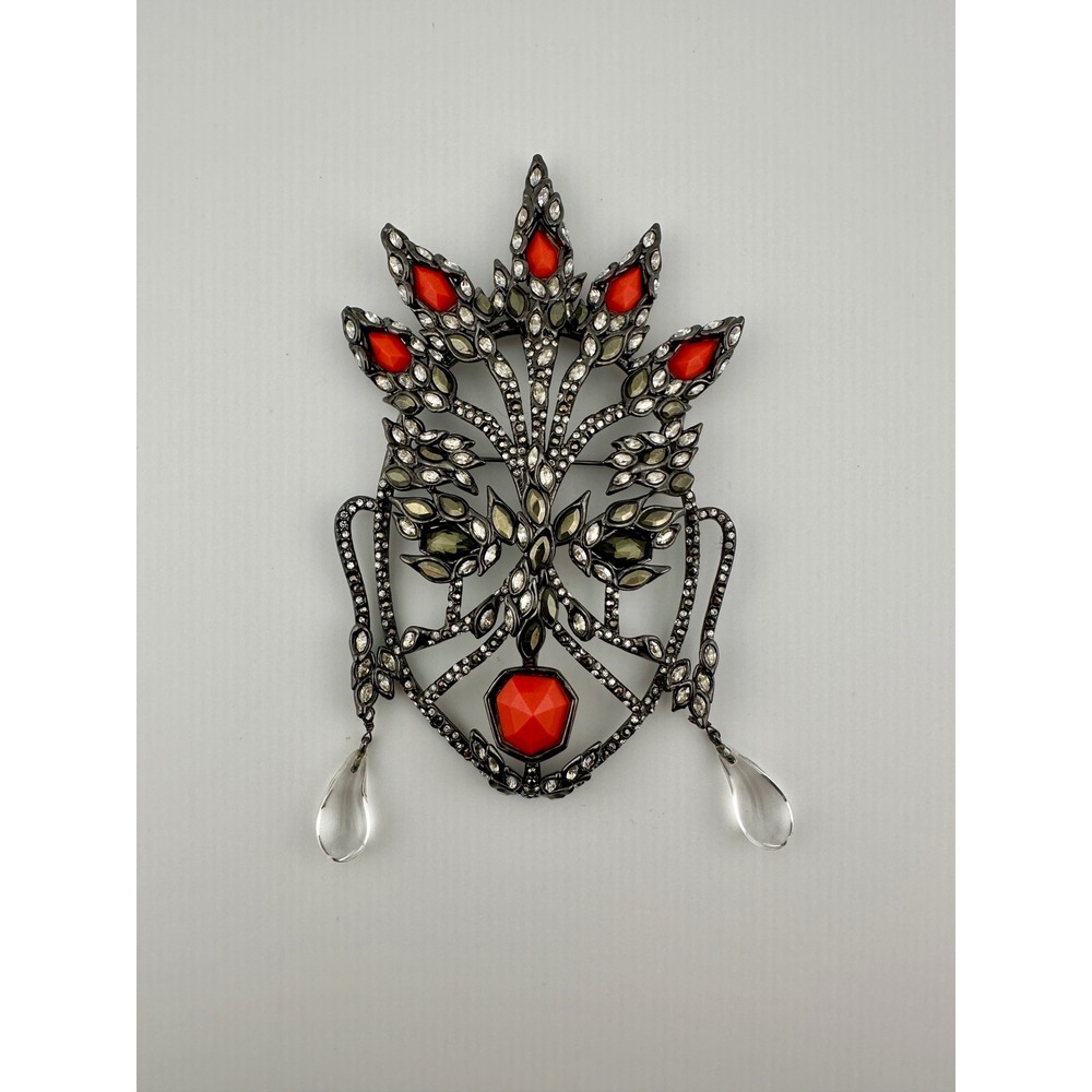 Alexis Bittar Retired Face Mask Brooch Oversized Crystal Gunmetal Statement Pin